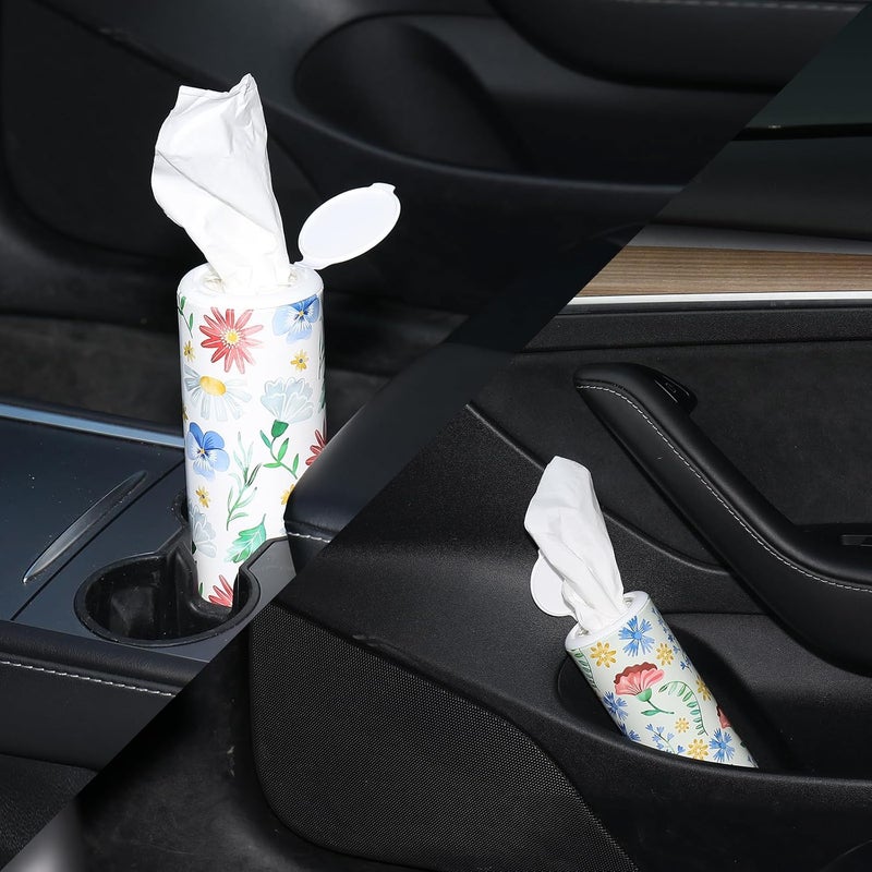 CarsonWorks Car Tissues Cylinder 4 Packs Round Tissue Box Holder Perfect for Car Cup Holder, Napkins Box Round Container with Facial Tissues for Travel Car Bathroom Office School - Image 3
